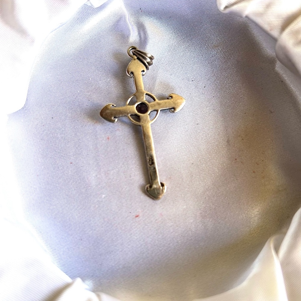 🔥🔥50% Vintage Sterling Silver Marcasite Amethyst Cross Pendant - Picture 3 of 9